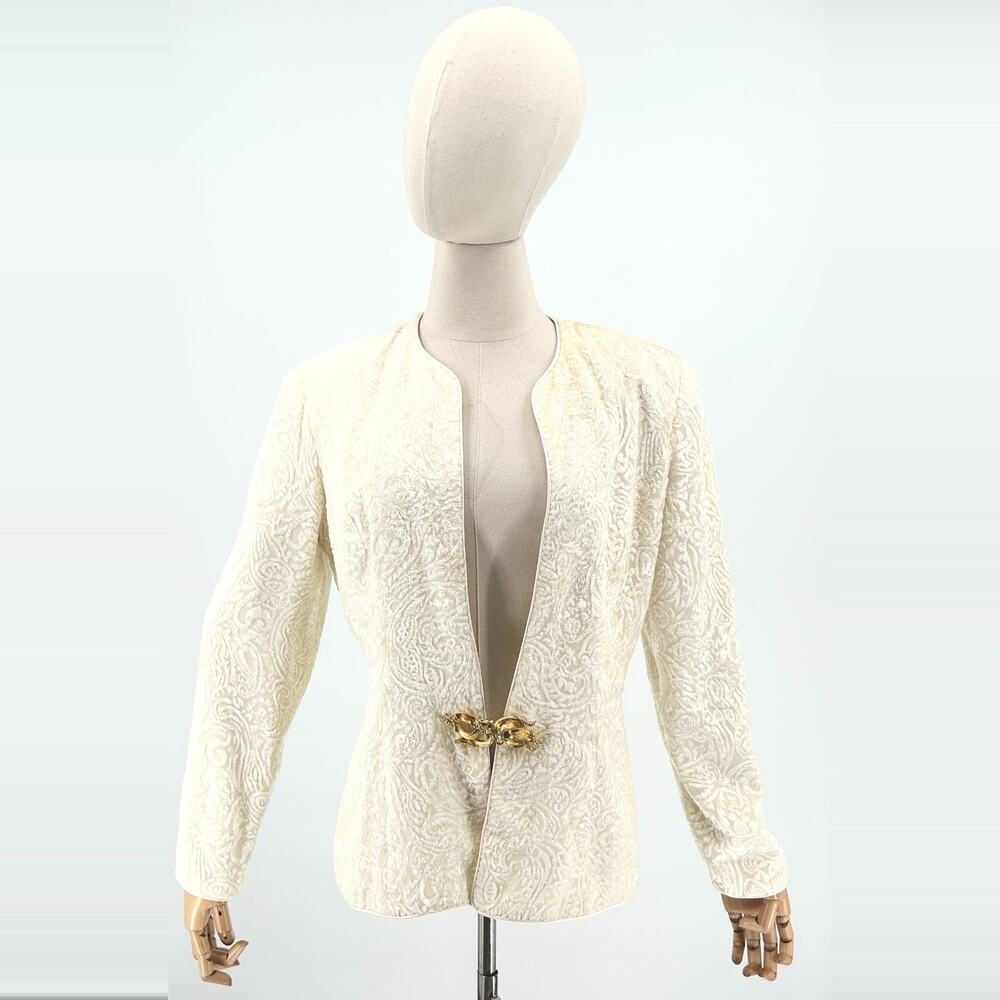Vintage 80s Karen Lawrence by Matthew Cream Burnout Velvet Gold Clasp Blazer